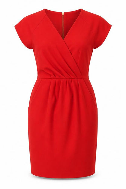 Closet London Women Red Bodycon Dress Size 8 V-Neck Ruched Zip