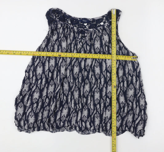 Next Womens Blue Floral Lace Sleeveless Tunic Blouse Size 12