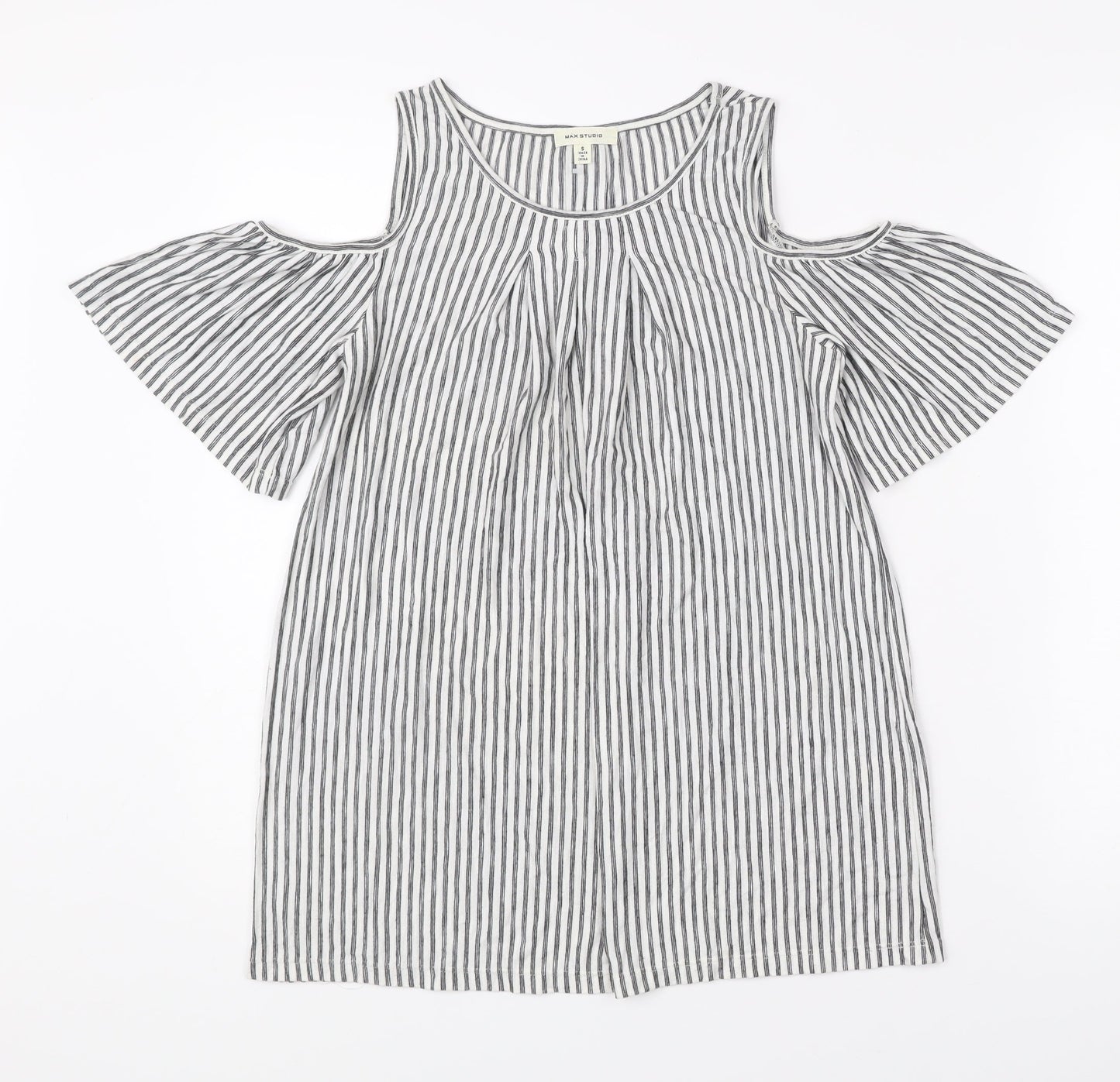 Max Studio Women’s Black White Striped Cold Shoulder Tunic Blouse S