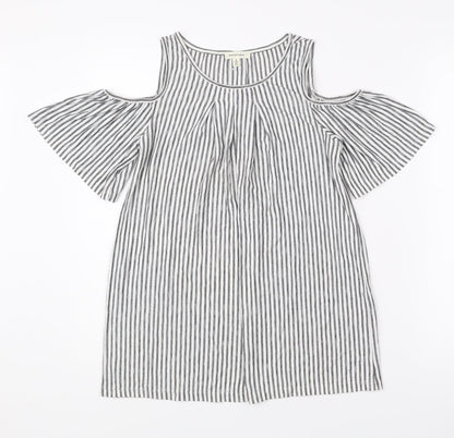 Max Studio Women’s Black White Striped Cold Shoulder Tunic Blouse S