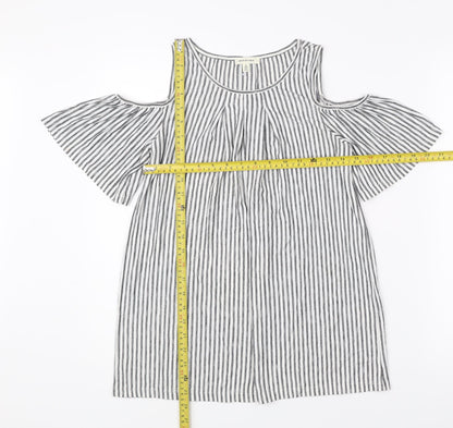 Max Studio Women’s Black White Striped Cold Shoulder Tunic Blouse S