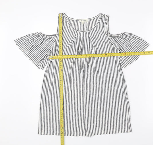 Max Studio Women’s Black White Striped Cold Shoulder Tunic Blouse S