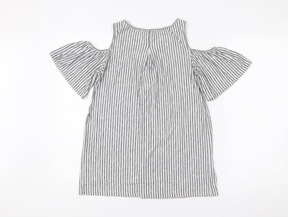 Max Studio Women’s Black White Striped Cold Shoulder Tunic Blouse S