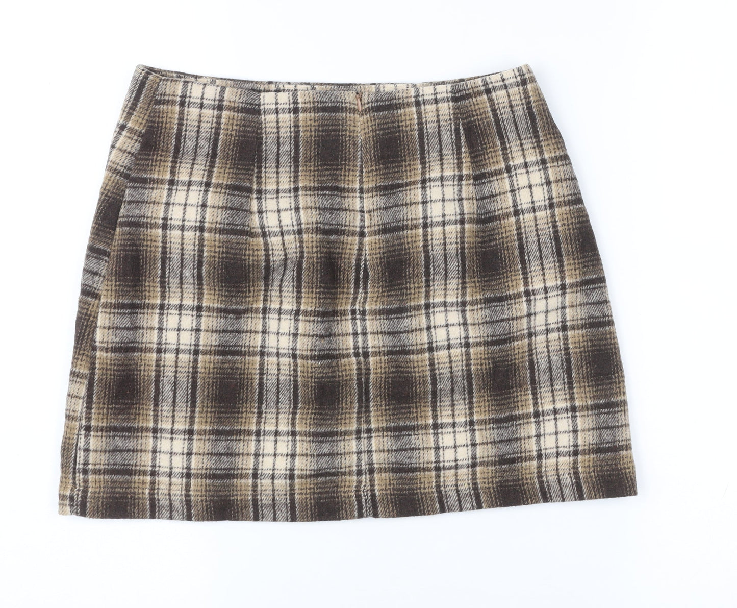 Cider Women Brown Plaid Tweed Mini Skirt Size S Straight Lined