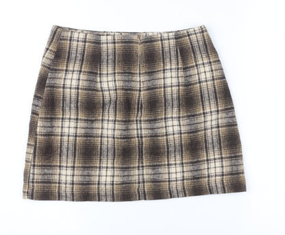 Cider Women Brown Plaid Tweed Mini Skirt Size S Straight Lined