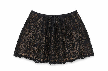 Topshop Women Black Lace A-Line Skirt UK 14 Formal Party