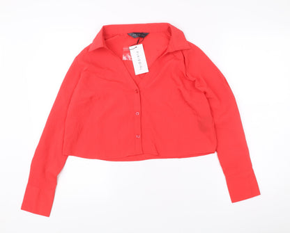 PixieGirl Womens Red Cropped Blouse UK 14 Long Sleeve Collared