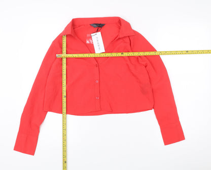 PixieGirl Womens Red Cropped Blouse UK 14 Long Sleeve Collared