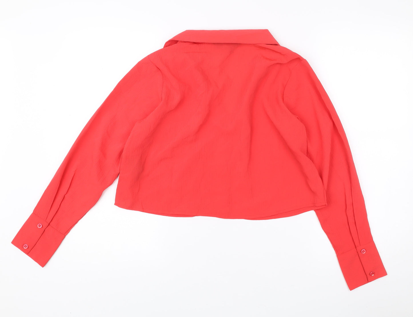 PixieGirl Womens Red Cropped Blouse UK 14 Long Sleeve Collared