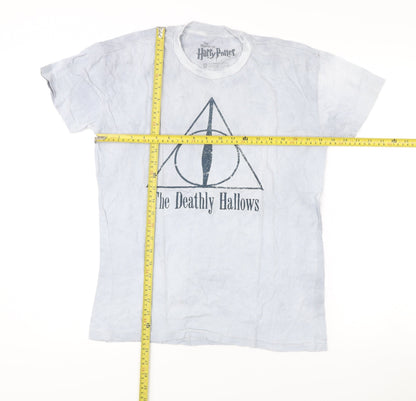Harry Potter Unisex White S T-Shirt The Deathly Hallows Graphic Cotton