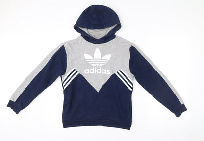 Adidas Boys Blue Grey Pullover Hoodie 11-12 Years Logo Sportswear