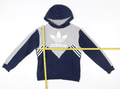 Adidas Boys Blue Grey Pullover Hoodie 11-12 Years Logo Sportswear