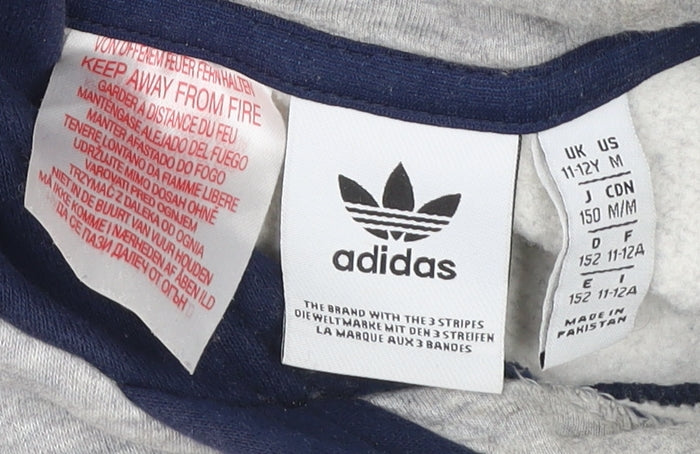Adidas Boys Blue Grey Pullover Hoodie 11-12 Years Logo Sportswear