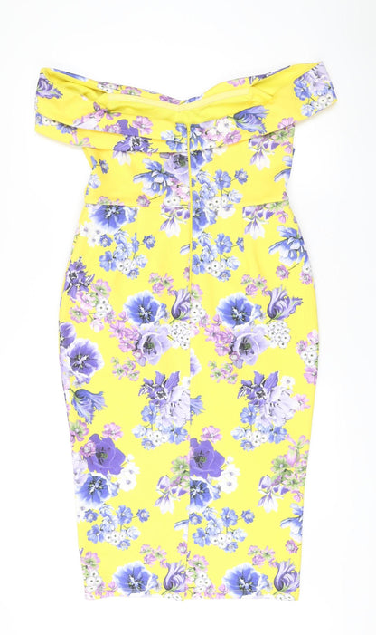 ASOS Women’s Yellow Floral Bodycon Dress Size 14 Sleeveless Zip
