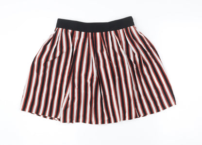 Mango Women’s Red Black White Striped Pleated Knee Skirt Size 10