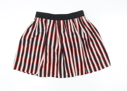 Mango Women’s Red Black White Striped Pleated Knee Skirt Size 10