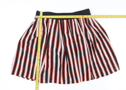 Mango Women’s Red Black White Striped Pleated Knee Skirt Size 10