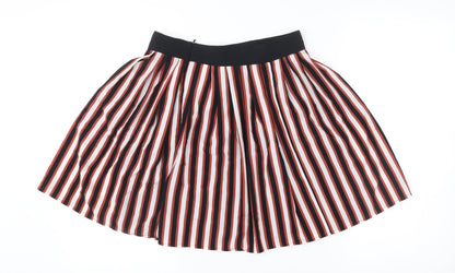 Mango Women’s Red Black White Striped Pleated Knee Skirt Size 10