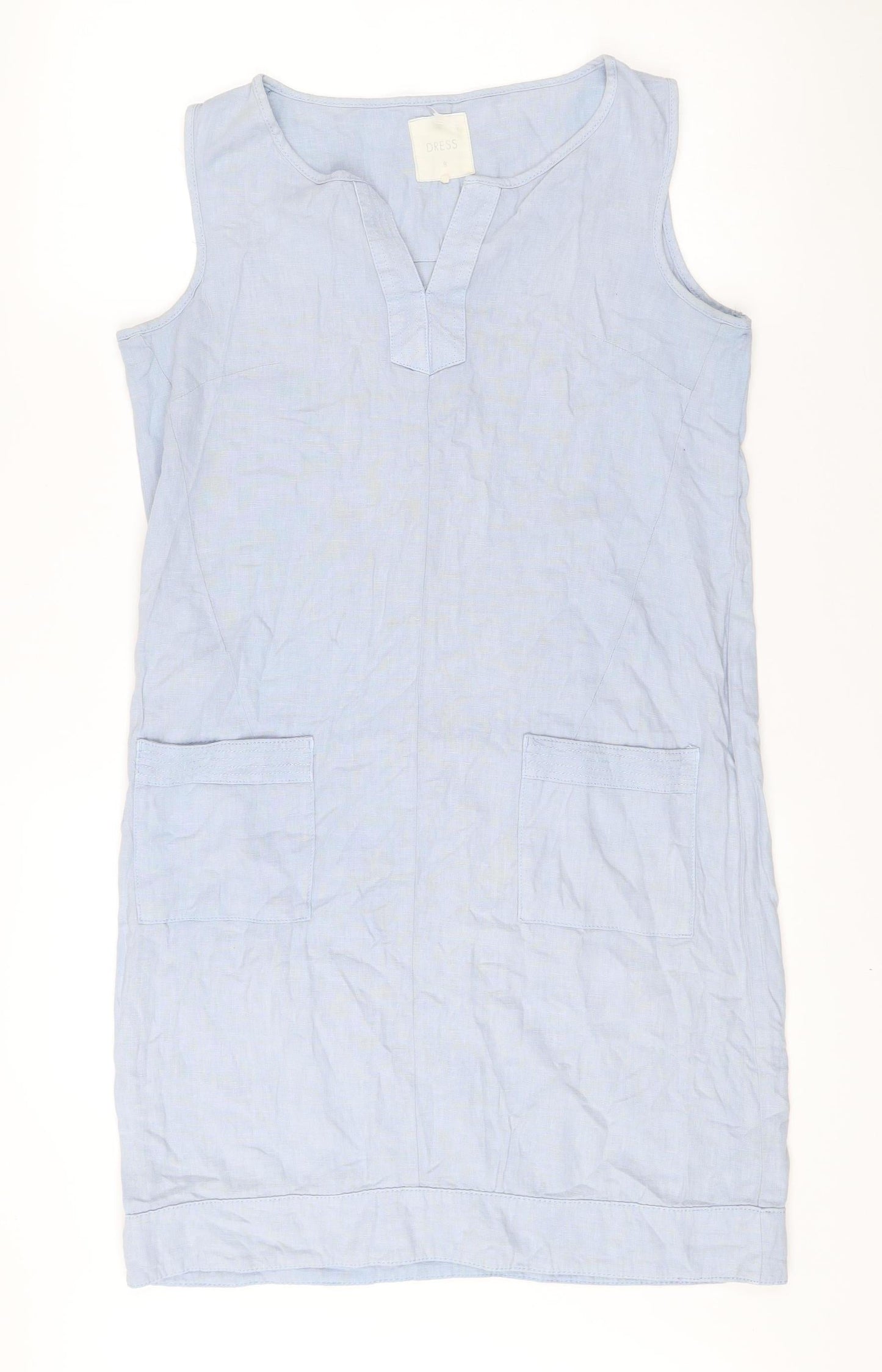 Next Women’s Blue Linen Viscose Shift Dress Size 8 Sleeveless