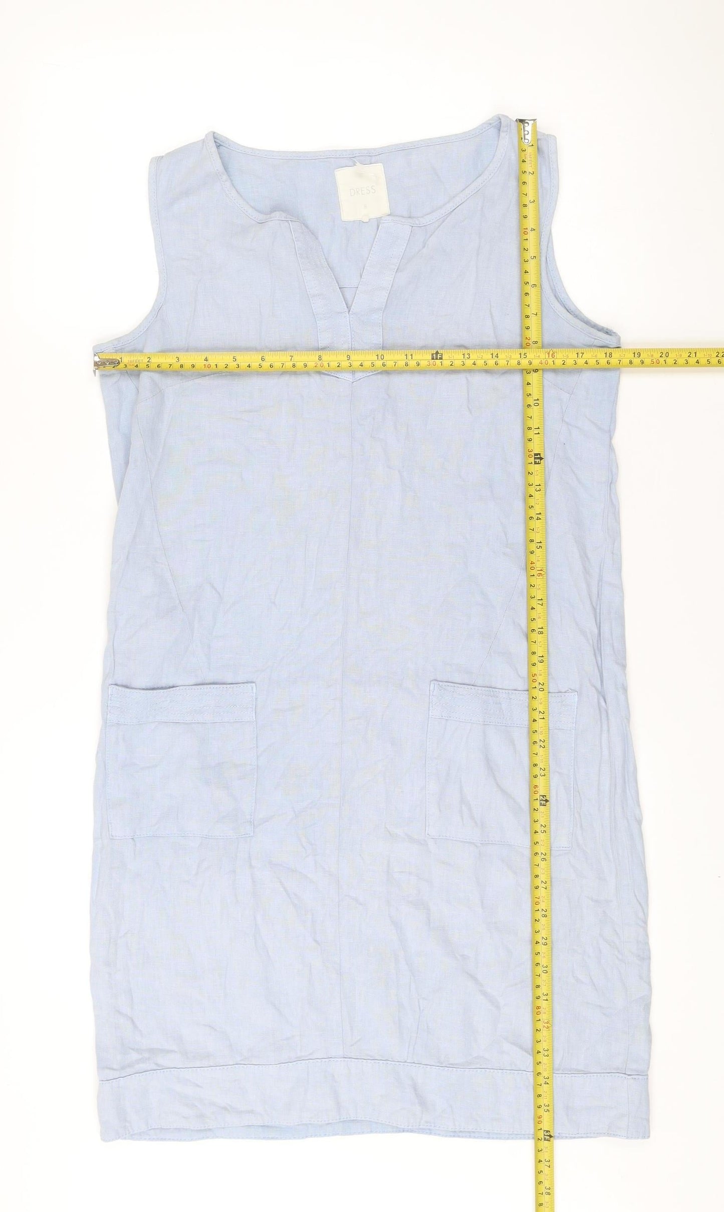 Next Women’s Blue Linen Viscose Shift Dress Size 8 Sleeveless