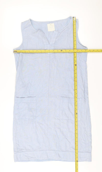 Next Women’s Blue Linen Viscose Shift Dress Size 8 Sleeveless