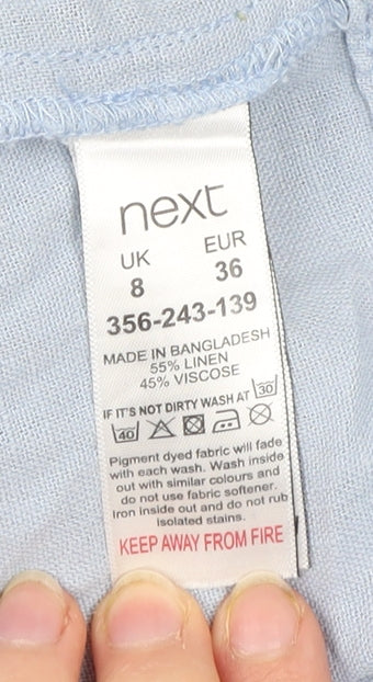 Next Women’s Blue Linen Viscose Shift Dress Size 8 Sleeveless