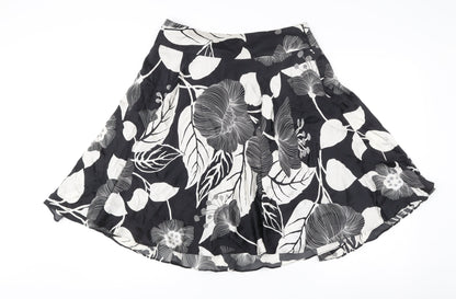 Coast Womens Black Floral Silk A-Line Knee Length Skirt Size 12