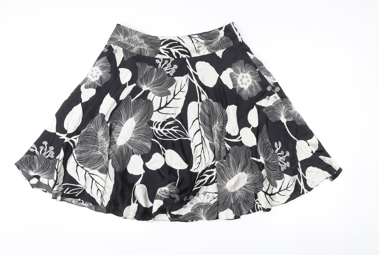 Coast Womens Black Floral Silk A-Line Knee Length Skirt Size 12