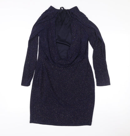 Lipsy Women’s Blue Glitter Bodycon Dress Size 14 Long Sleeve