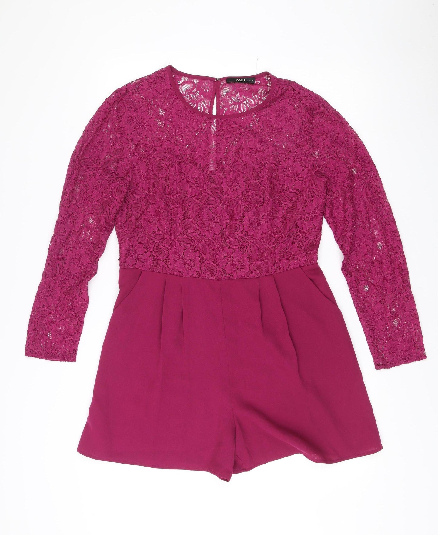 Oasis Women’s Purple Lace Long Sleeve Playsuit Size 14 Party Wear