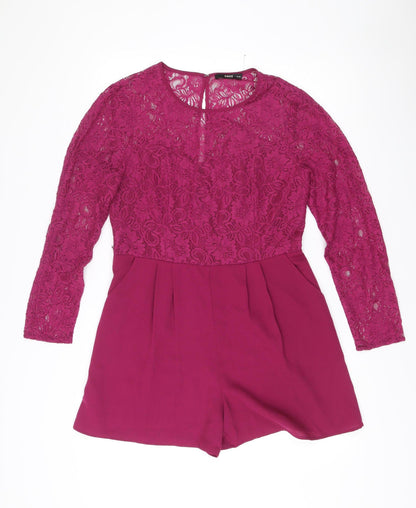 Oasis Women’s Purple Lace Long Sleeve Playsuit Size 14 Party Wear
