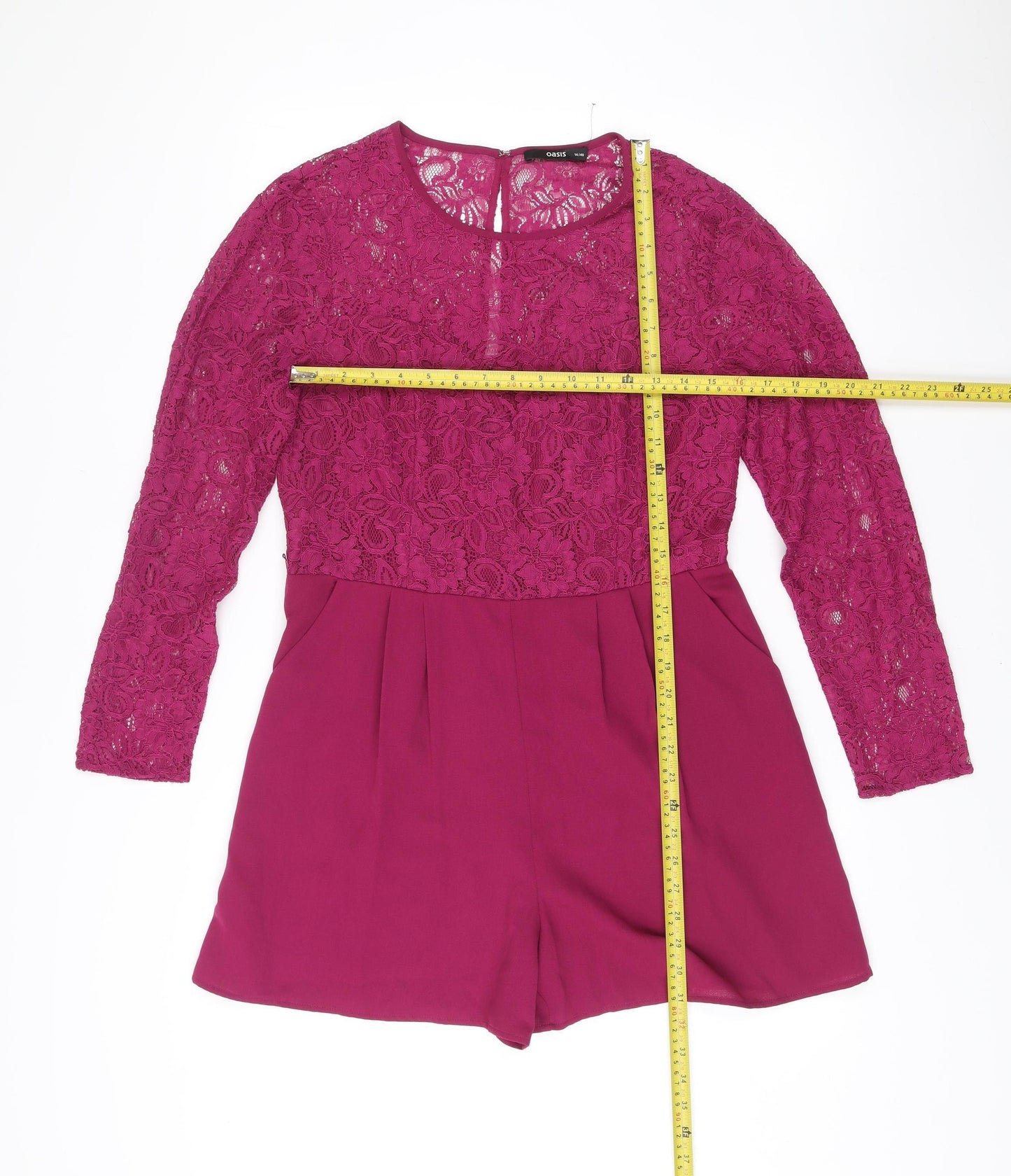 Oasis Women’s Purple Lace Long Sleeve Playsuit Size 14 Party Wear