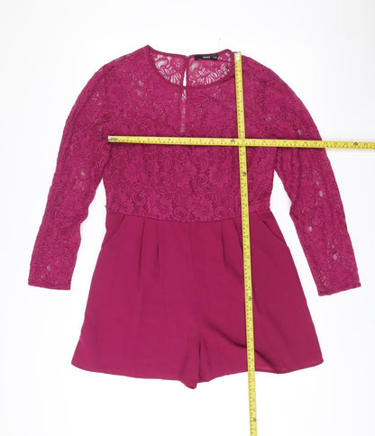 Oasis Women’s Purple Lace Long Sleeve Playsuit Size 14 Party Wear