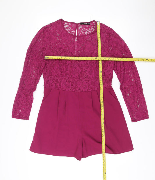 Oasis Women’s Purple Lace Long Sleeve Playsuit Size 14 Party Wear