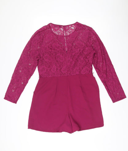 Oasis Women’s Purple Lace Long Sleeve Playsuit Size 14 Party Wear