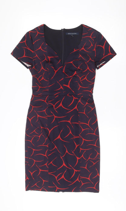 French Connection Women’s Black Red Bodycon Dress XS V-Neck Party