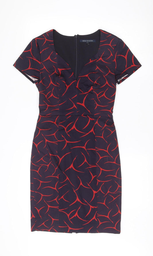 French Connection Women’s Black Red Bodycon Dress XS V-Neck Party