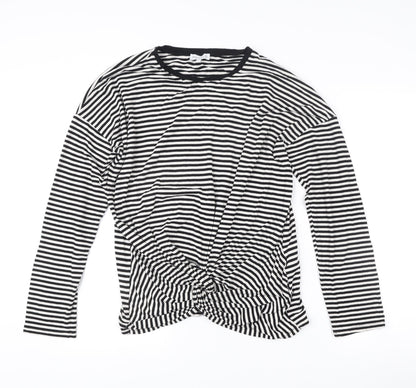 Warehouse Women Black Striped Long Sleeve Wrap T-Shirt UK 16