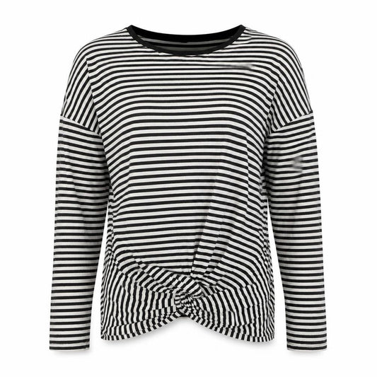 Warehouse Women Black Striped Long Sleeve Wrap T-Shirt UK 16