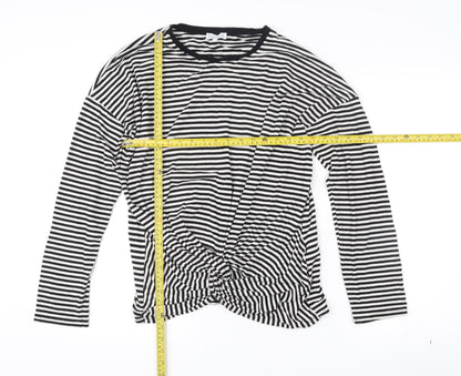 Warehouse Women Black Striped Long Sleeve Wrap T-Shirt UK 16