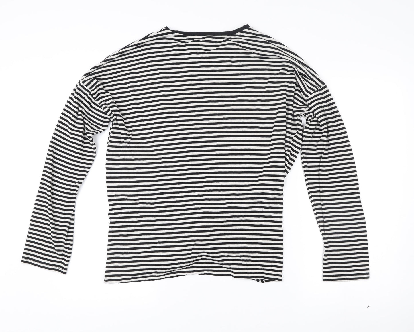 Warehouse Women Black Striped Long Sleeve Wrap T-Shirt UK 16