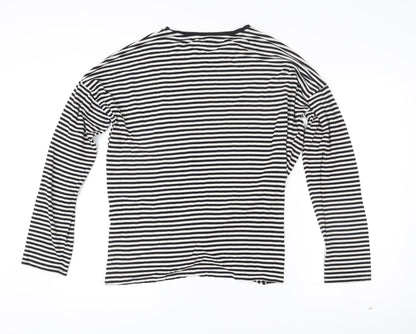 Warehouse Women Black Striped Long Sleeve Wrap T-Shirt UK 16