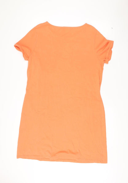 WoolOvers Womens Orange L Cotton T-Shirt Dress Casual Summer