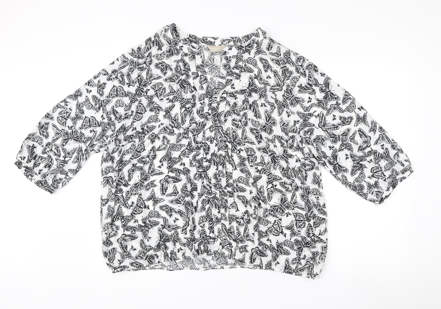 Anthology Womens Ivory Black Butterfly Print Blouse Size 24