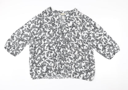 Anthology Womens Ivory Black Butterfly Print Blouse Size 24