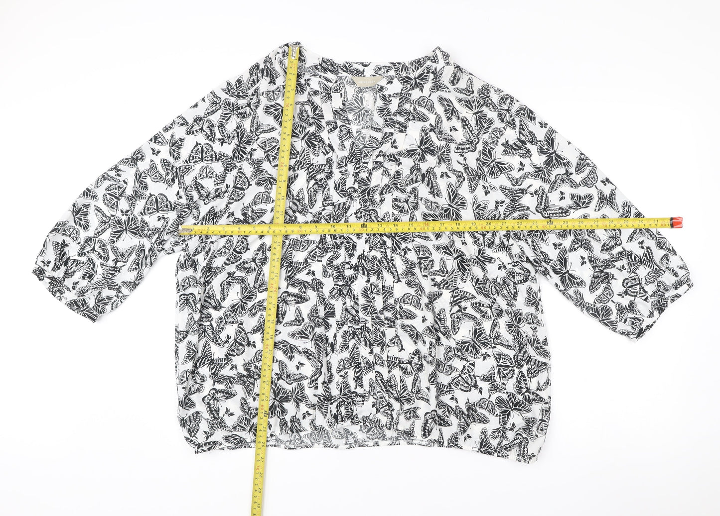 Anthology Womens Ivory Black Butterfly Print Blouse Size 24