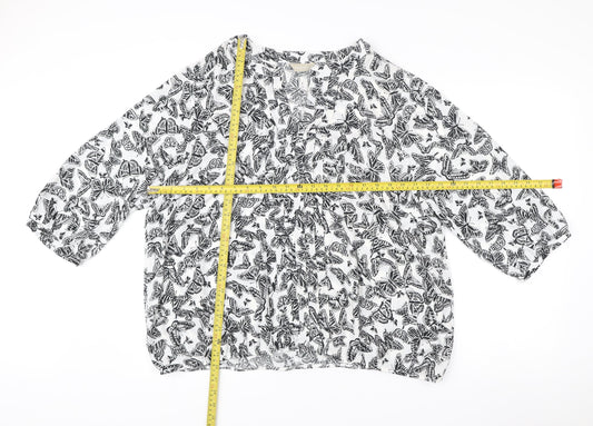 Anthology Womens Ivory Black Butterfly Print Blouse Size 24