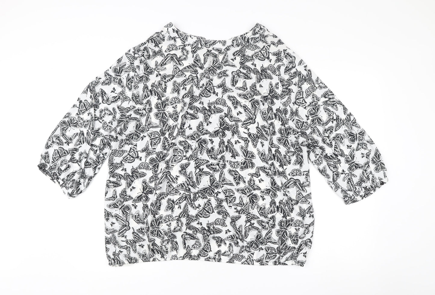 Anthology Womens Ivory Black Butterfly Print Blouse Size 24