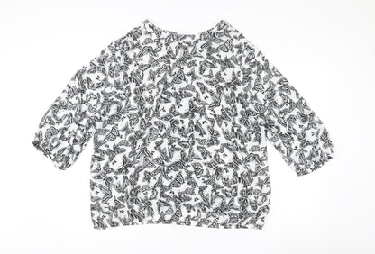 Anthology Womens Ivory Black Butterfly Print Blouse Size 24