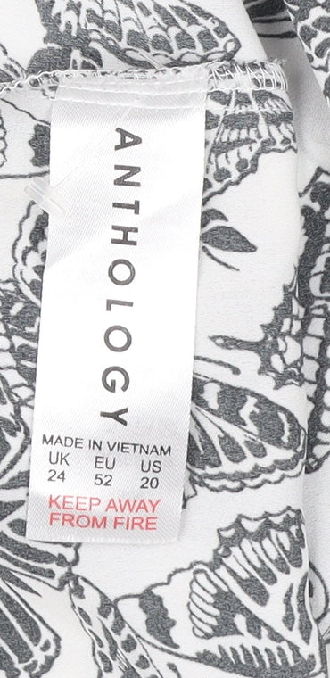 Anthology Womens Ivory Black Butterfly Print Blouse Size 24